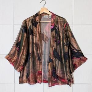 Vintage Chico’s sheer silk metallic abstract kimono top